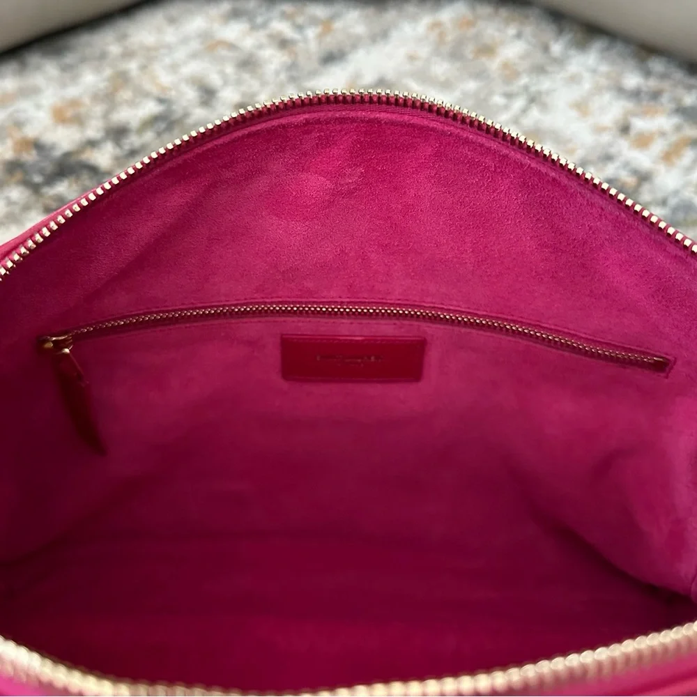 SAINT LAURENT FUCHSIA YSL 2 WAY LEATHER DUFFEL BOSTON CROSSBODY BAG CARDS & COA - Picture 15 of 16